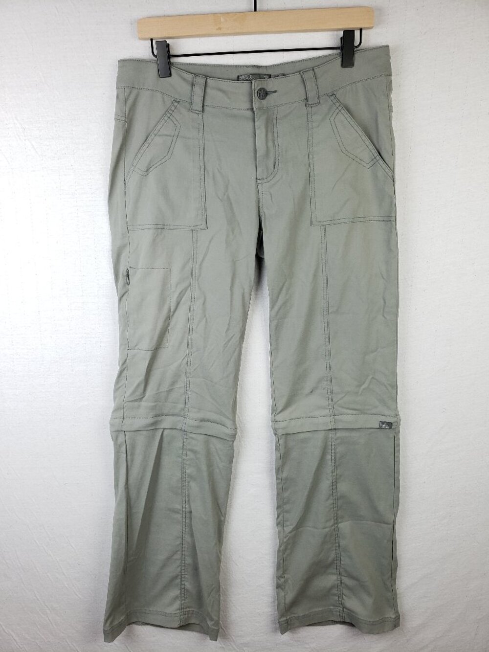 PrAna Hiking Pants Women's Convertible Sage Green Zip-Off Legs Utility size 10